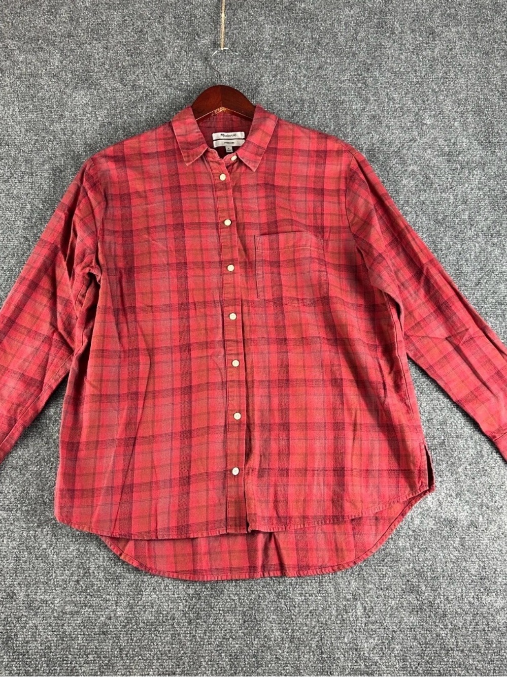 Madewell Shirt Womens Small Plaid Red Cotton Oversize ex Boyfriend Shirt Pocket